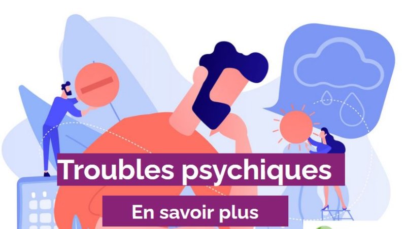 Visuel au dessous duquel il est inscrit "Troubles psychiques, en savoir plus".